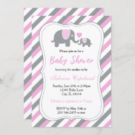 Roze en grijze strepen Baby | BABY SHOWER Kaart