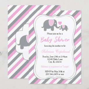 Roze en grijze strepen Baby   BABY SHOWER Kaart