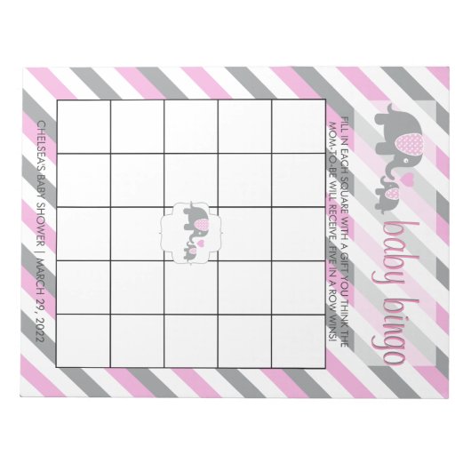 Roze en grijze strepen Baby | Bingo Notitieblok (Voorkant)