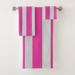 Roze en grijze strepen badhanddoekenset bad handdoek