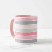 Roze en grijze strepen mok (Voorkant links)