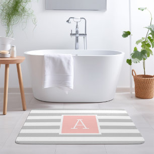 Roze en grijze strepen Monogram Badmat