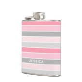 Roze en grijze strepen op maat heupfles (Links)