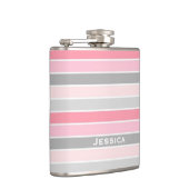 Roze en grijze strepen op maat heupfles (Rechts)