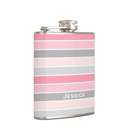 Roze en grijze strepen op maat heupfles (Rechts)