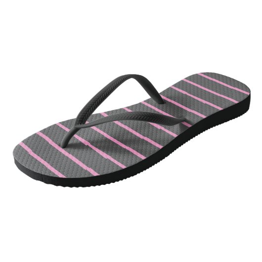 Roze en grijze strepen teenslippers (Schuin)