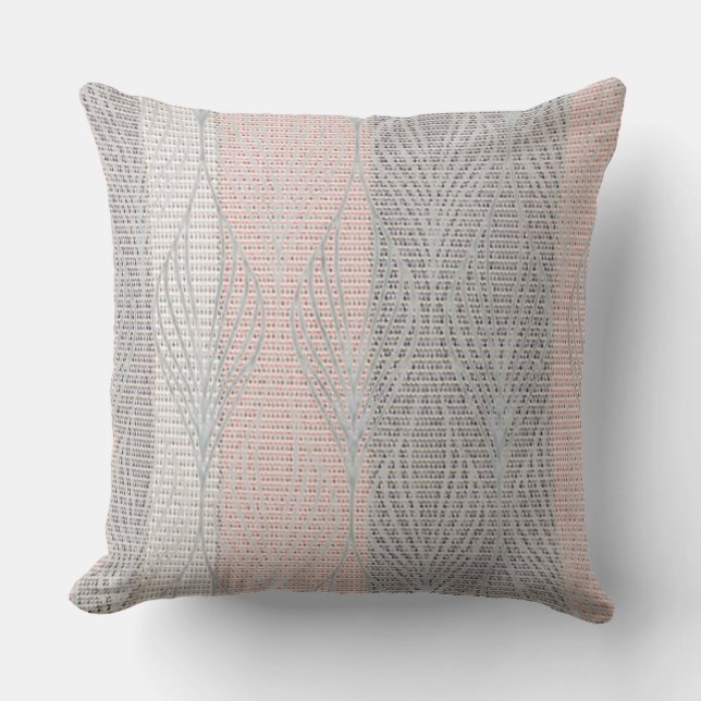 Roze en grijze Stripe Floral overlay Pillow Buitenkussen (Voorkant)