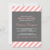 Roze en grijze Stripes Bridal Shower Invitation Kaart (Voorkant)