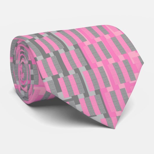 Roze en grijze stropdas met een abstract design (Opgerold)