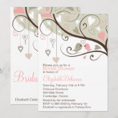 Roze en grijze Tortelduifjes Bridal Shower Invitat Kaart (Voorkant / Achterkant)