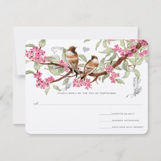 Roze en grijze Tortelduifjes RSVP (Achterkant)