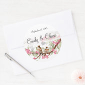 Roze en grijze  Tortelduifjes Twitteraars Ronde Sticker (Envelop)