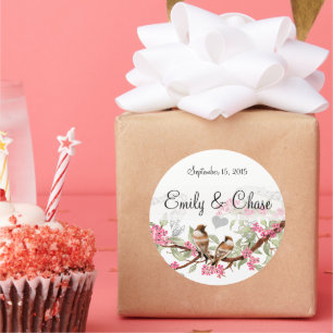 Roze en grijze  Tortelduifjes Twitteraars Ronde Sticker