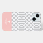Roze en grijze traliewerk hartmonogram Case-Mate iPhone case (Achterkant (horizontaal))