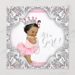 Roze en grijze Tutu Etnic Girl Baby shower Kaart