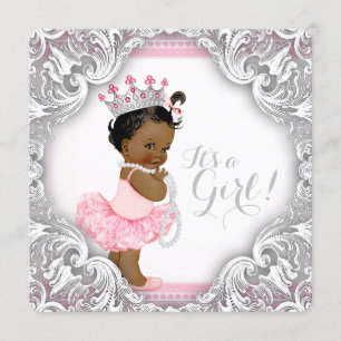 Roze en grijze tutu etnische meisjes baby shower kaart