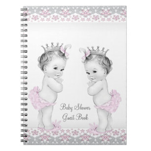 Roze en grijze tweeling baby shower gast boek notitieboek