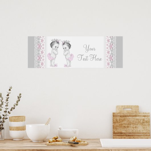 Roze en grijze Twin Baby Girl Princess Poster (Keuken)
