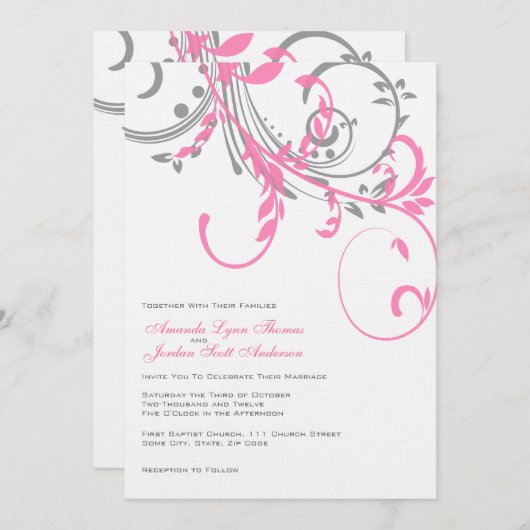 Roze en grijze uitnodiging voor tweevloendelijke b (Voorkant / Achterkant)