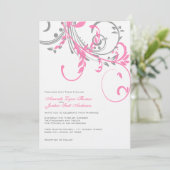 Roze en grijze uitnodiging voor tweevloendelijke b (Staand voorkant)