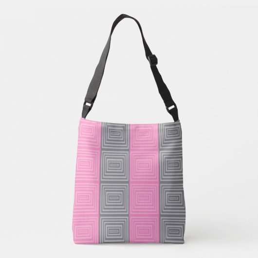 Roze en grijze verblindingscontainer Square Print Crossbody Tas (Achterkant)