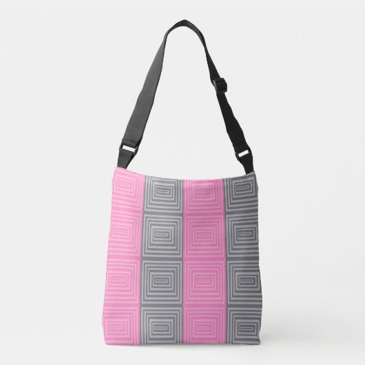 Roze en grijze verblindingscontainer Square Print Crossbody Tas (Voorkant)