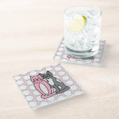 Roze en grijze verkoute katjes glazen onderzetter (Schuin)