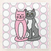 Roze en grijze verkoute katjes glazen onderzetter (Voorkant)