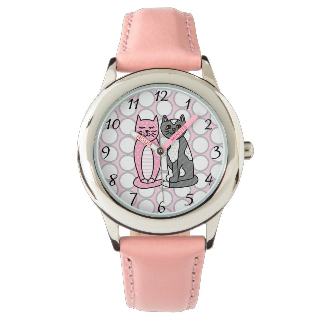 Roze en grijze verkoute katjes horloge (Voorkant)