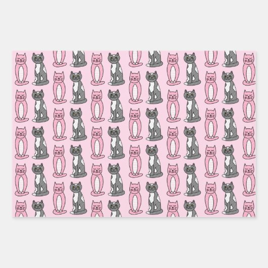 Roze en grijze verkoute katjes inpakpapier vel (Voorkant 2)