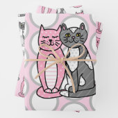 Roze en grijze verkoute katjes inpakpapier vel (In situ)