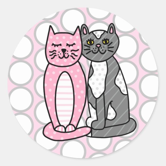 Roze en grijze verkoute katjes ronde sticker (Voorkant)