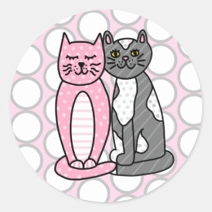 Roze en grijze verkoute katjes ronde sticker