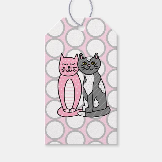 Roze en grijze verkoute keukenkatten van en naar cadeaulabel (Voorkant)
