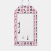 Roze en grijze verkoute keukenkatten van en naar cadeaulabel (Achterkant)