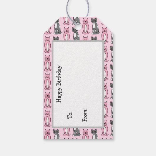 Roze en grijze verkoute keukenkatten van en naar cadeaulabel (Achterkant)