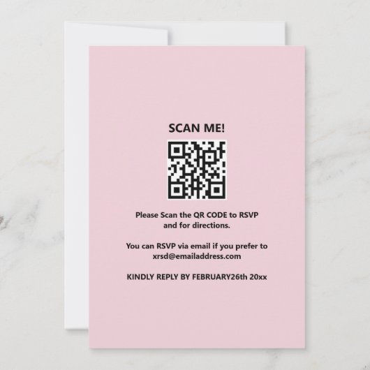 Roze en grijze verrassingsuitnodiging met QR rsvp Kaart (Achterkant)