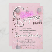 Roze en grijze verrassingsuitnodiging met QR rsvp Kaart (Voorkant / Achterkant)