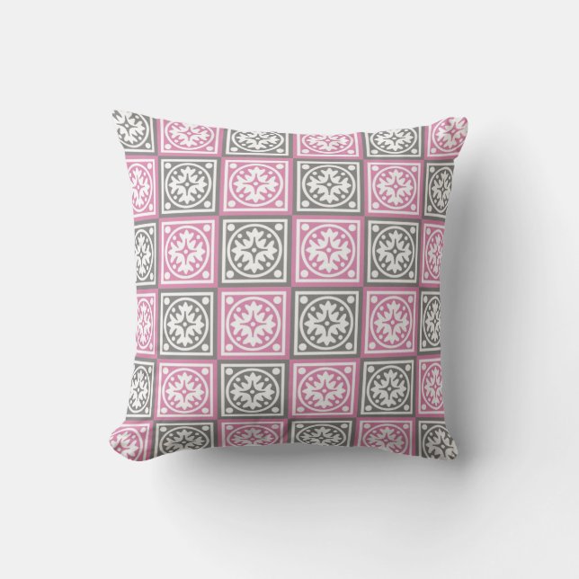 Roze en grijze vierkanten ontwerp werpen kussen (Voorkant)