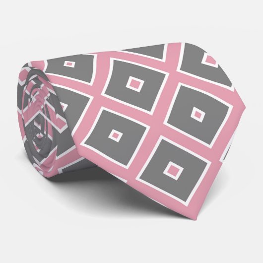 Roze en grijze vierkantjes stropdas (Opgerold)