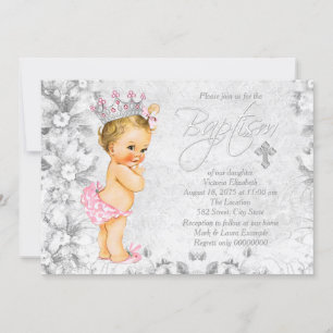 Roze en grijze vintage doop van prinses kaart