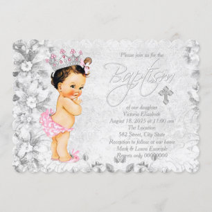 Roze en grijze vintage doop van prinses kaart