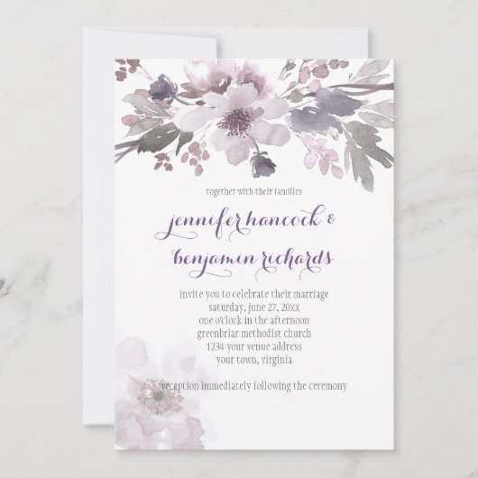 Roze en grijze Waterverf Blosgeld Wedding Invites Kaart (Voorkant)