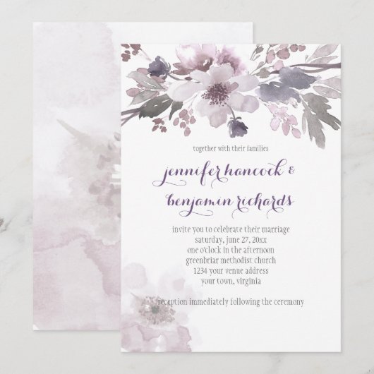 Roze en grijze Waterverf Blosgeld Wedding Invites Kaart (Voorkant / Achterkant)