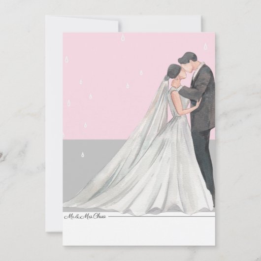 Roze en grijze Waterverf Bruiloft Kaart (Achterkant)