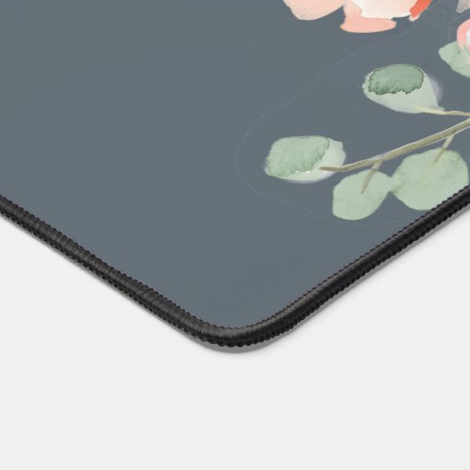 Roze en grijze Waterverf Floral met Jouw naam Bureaumat (Hoek)