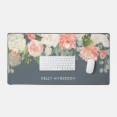 Roze en grijze Waterverf Floral met Jouw naam Bureaumat (Keyboard & Muis)