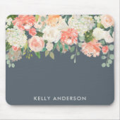 Roze en grijze Waterverf Floral met Jouw naam Muismat (Voorkant)