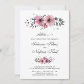 Roze en grijze waterverf islamitische bloemengebru kaart (Voorkant)