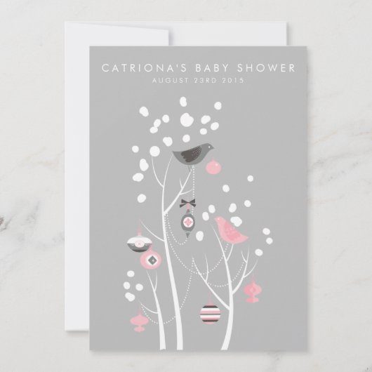 Roze en grijze wintersneeuw Baby shower Kaart (Achterkant)